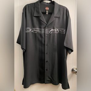 Harley-Davidson Black Short Sleeve Button-Down with Silver Tribal Stripe